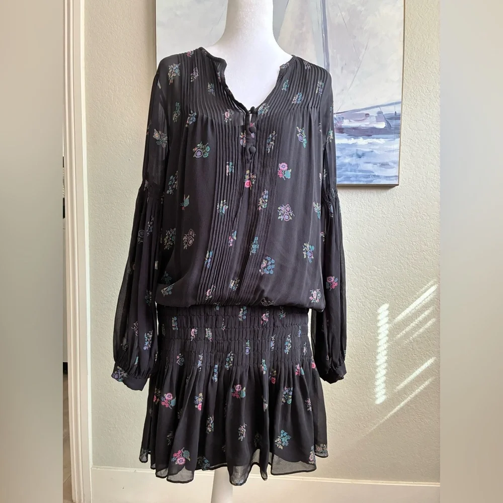 Veronica Beard Alden Print Floral Black Silk Dress